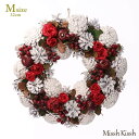 [X ڂ  NX}X MTCY Christmas Xmas White Pinecone & Red Flower Wreath M