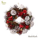 [X ڂ  NX}X STCY Christmas Xmas White Pinecone & Red Flower Wreath S