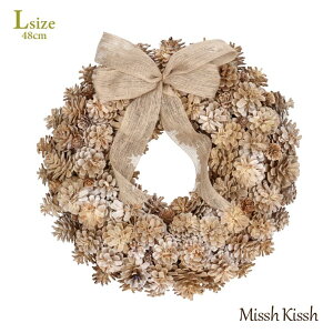 クリスマスリース 48cm まつぼっくり リボン ナチュラル Lサイズ Ribbon Wreath Natural Color Pinecone L