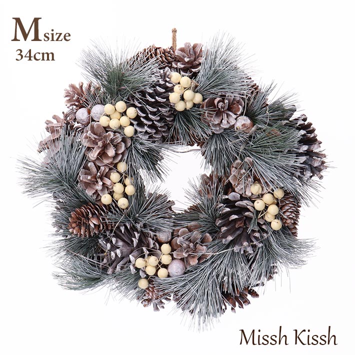 クリスマス リース スワッグ クリスマスリース wreath swag Mサイズ 光る LED 雪 まつぼっくり 松 christmas Xmas 店舗 装飾 ...