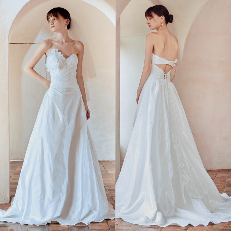 ウェディングドレス ウエディングドレス 二次会 2.5次会 結婚式 披露宴 前撮り 後撮り ブライダル ロングドレス 花嫁 Aラインドレス ビスチェ ベアトップ お洒落 海外挙式 フォトウェディング オフホワイト wedding dress 小さいサイズ 大きいサイズ 白 バックシャン