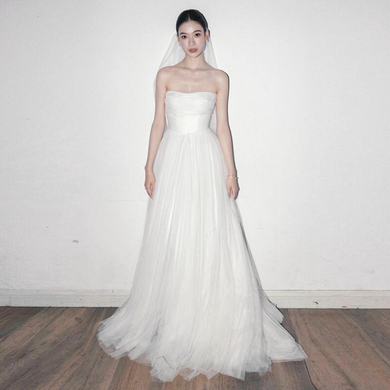 ウェディングドレス ウエディングドレス 花嫁 海外挙式 前撮り ブライダル ロングドレス ストラップレス 結婚式 ワンピース チュール wedding dress 後撮り パーティードレス イベント用 ブライダル写真に最適 小さいサイズ 大きいサイズ セミオーダー