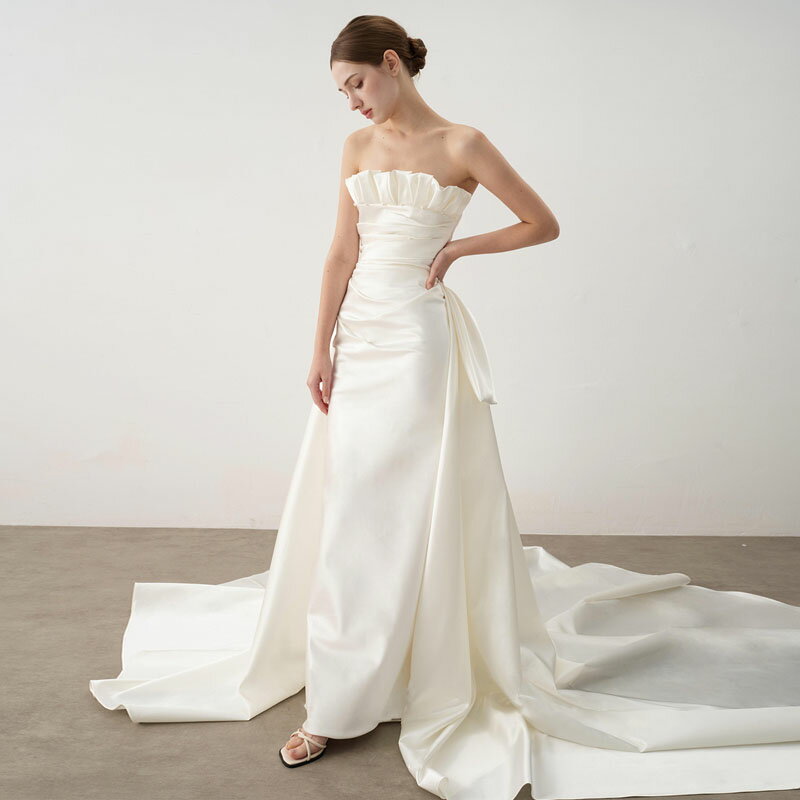 ウエディングドレス 結婚式 ロングドレス 大きい 花嫁 海外挙式 取り外し可能 2WAY マーメイドドレス 前撮り お呼ばれ ドレス ブライダル パーティードレス ストラップレス 二次会 イブニングドレス 2.5次会 サテン スレンダードレス フォーマルドレス 小さい セミオーダー