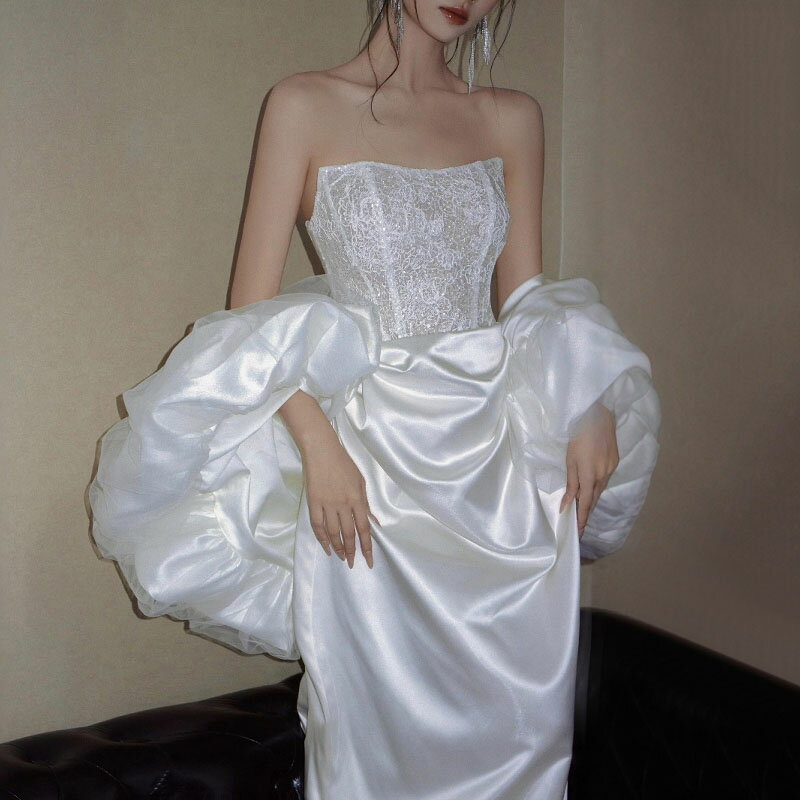 ウエディングドレス 花嫁 ブライダル ロングドレス ノースリーブ 二次会 結婚式 前撮り スレンダードレ..