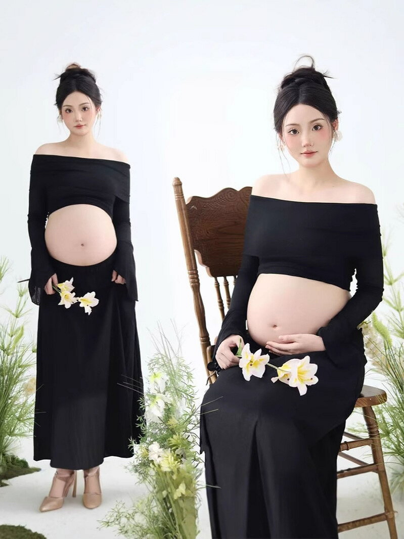 マタニティフォト 衣装 セパレート 2点セット 腹出し オフショルダー トップス ロ...