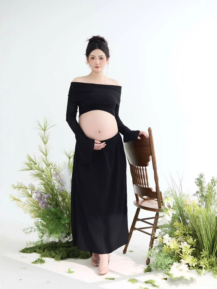 マタニティフォト 衣装 セパレート 2点セット 腹出し オフショルダー トップス ロ...