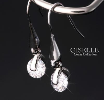 樂天商城 - ■GISELLE■【全面プラチナ仕上】入浴OK★キュービックジルコニア/1.7ct デザインフックピアス（専用ポーチ付き）