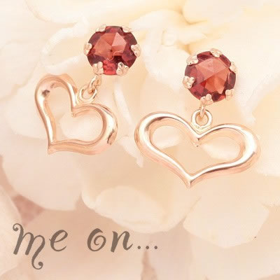 樂天商城 - 【メール便送料無料/代引き不可】K10ピンクゴールド・ガーネット付オープンハートピアス【m5244】