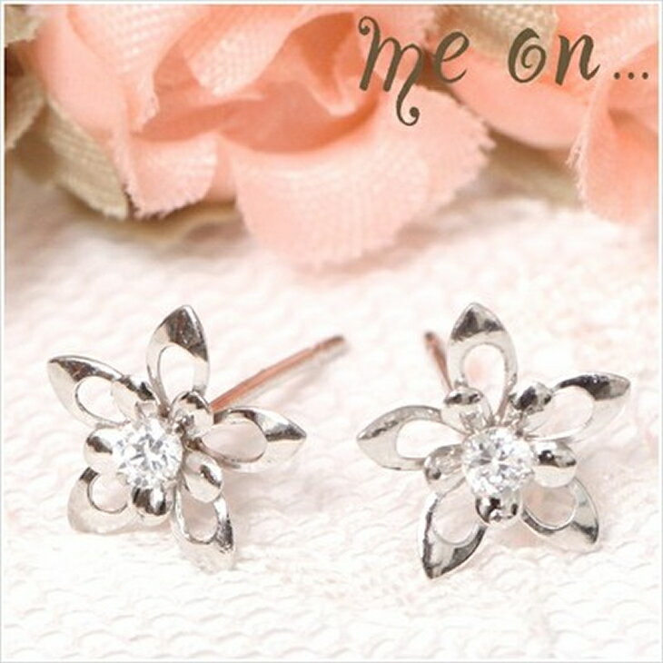 樂天商城 - 【メール便送料無料/代引き不可】■me on...■フラワーモチーフK14ホワイトゴールドキュービックジルコニアピアス【m1269】