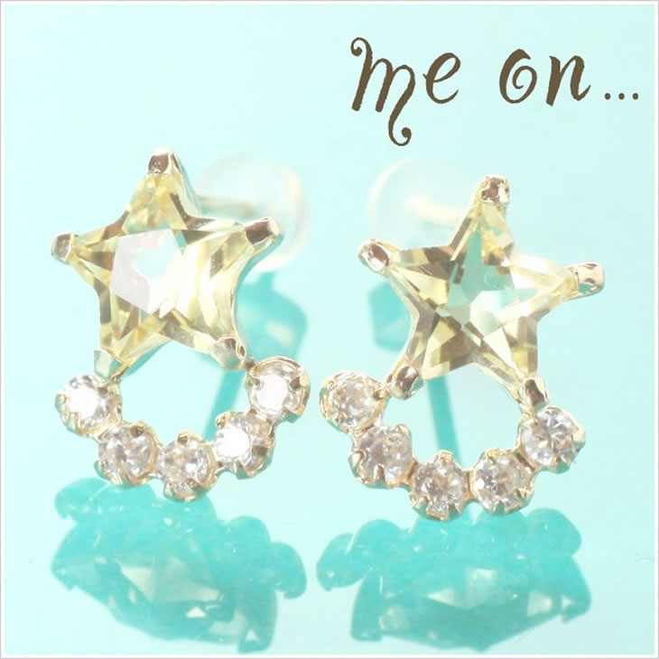 樂天商城 - 【メール便送料無料/代引き不可】■me on...■K10イエローゴールド・スターカットハニークォーツ＆キュービックジルコニアのデザインピアス【m6088】