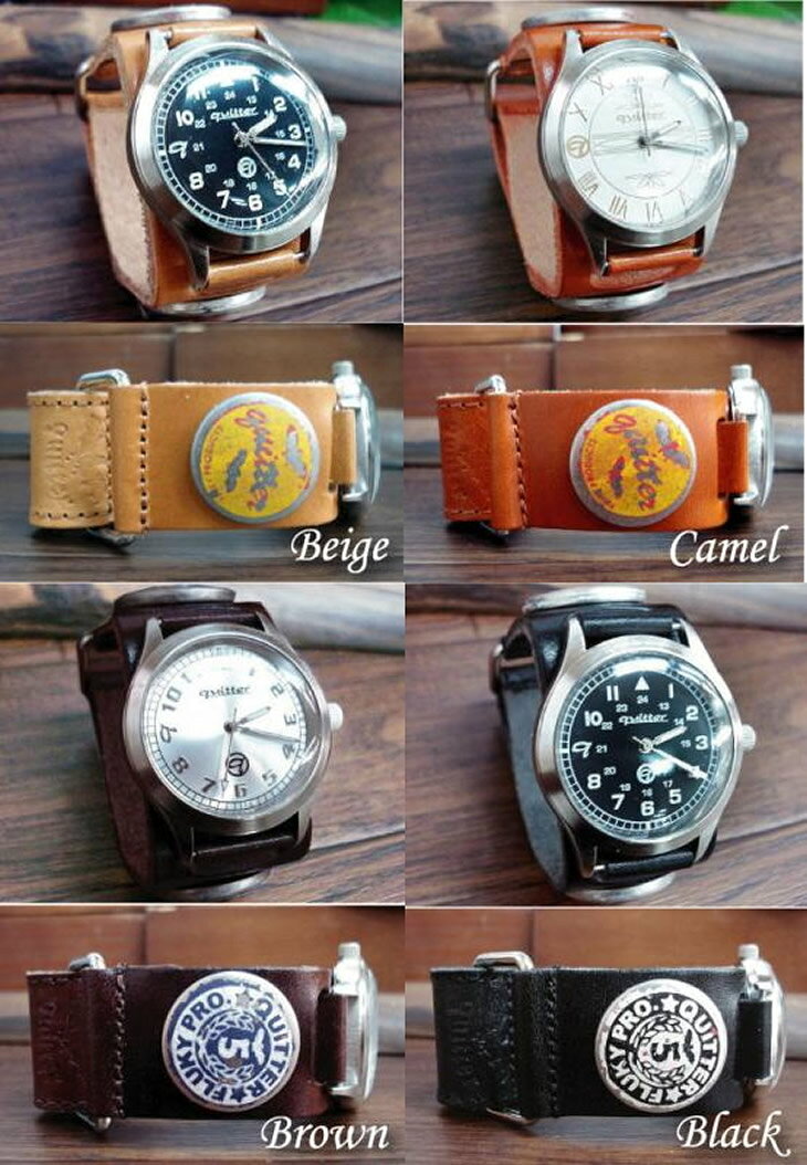 【送料無料】【国産】【 ハンドメイド】レザーブランド【quitter】ヴィンテージ加工コンチョ付ウォッチ