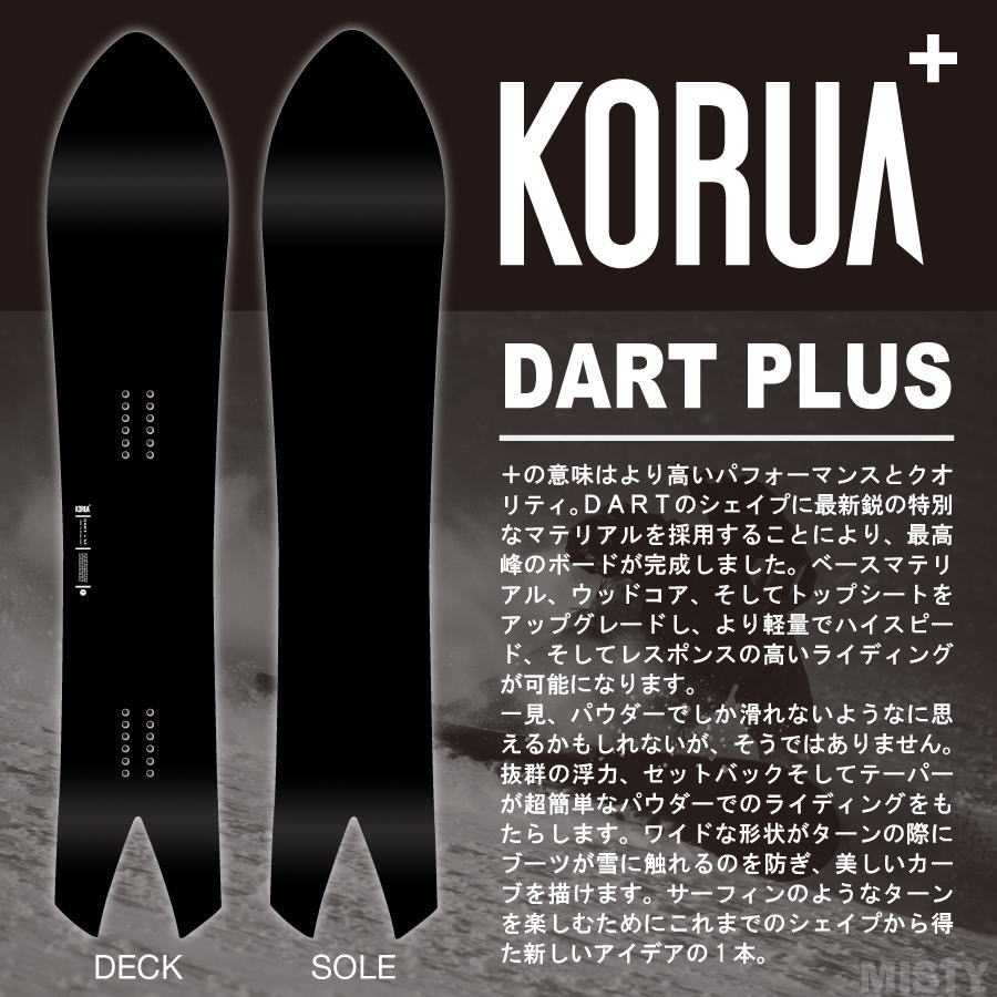 24-25 KORUA SHAPES DART PLUS (コルアシェイプス ダートプラス)  156cm/164cm/ チューンナップ、ソールカバー付き (スノーボード パウダー カービング キャンバー 板)