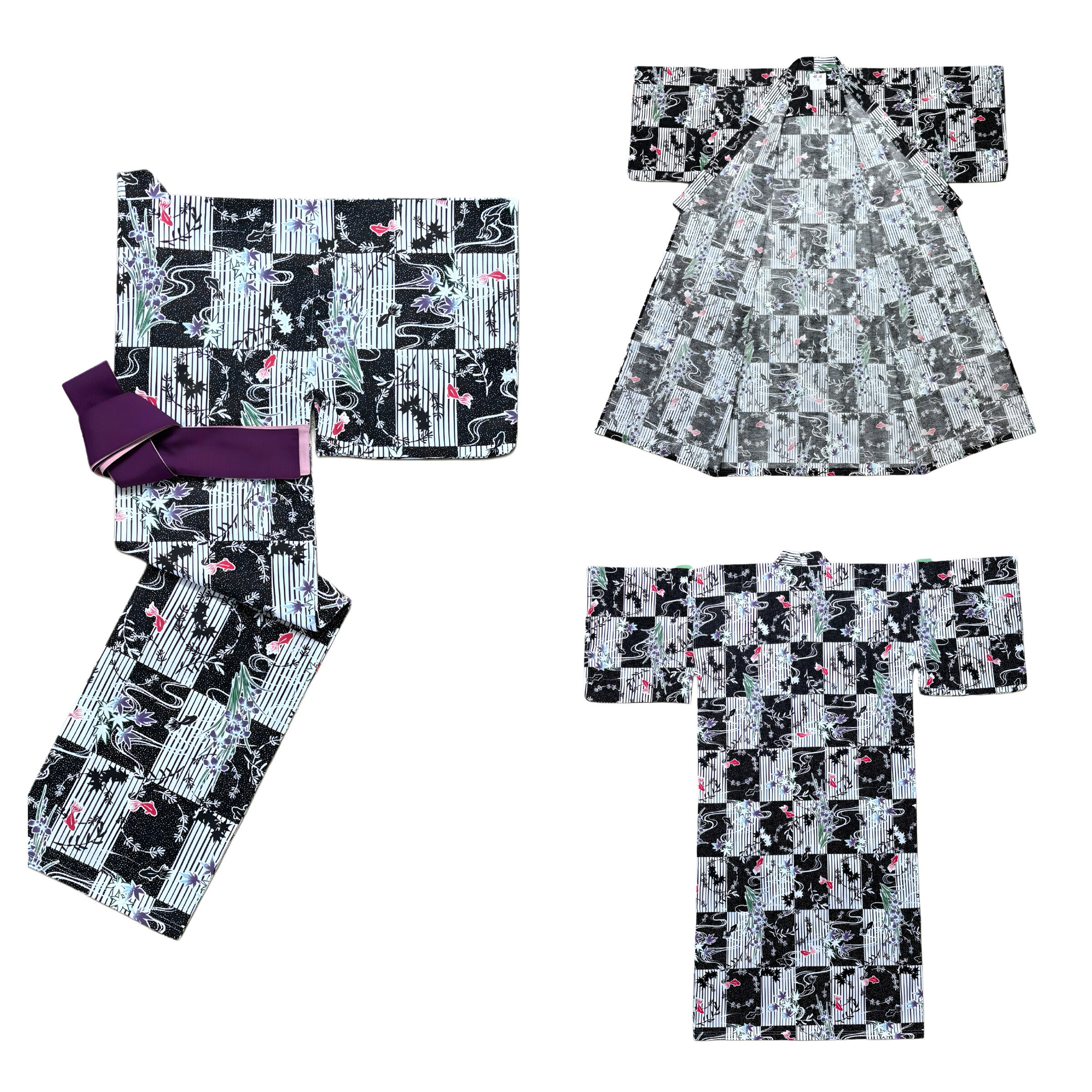 【5枚/20枚/50枚セット】【風香】 涼し市松 旅館のゆかた YU3733C01【大人】【サイズ：S/M/L/LL】【温泉旅館】【ホテル】【レディース】【黒】【赤】【オフホワイト】【市松】【モダン】【和風】【おしゃれ】【選べる】【寝巻き】【リネン対応】【業務用】