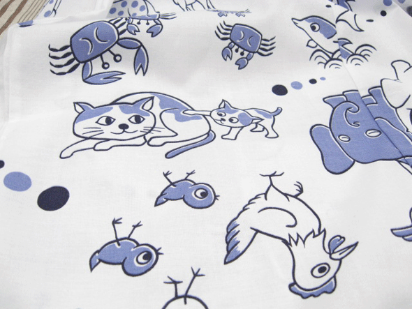 【浴衣と帯のセット】日本製　子供浴衣（四本紐つき）2色動物柄【旅館浴衣】【業務用】