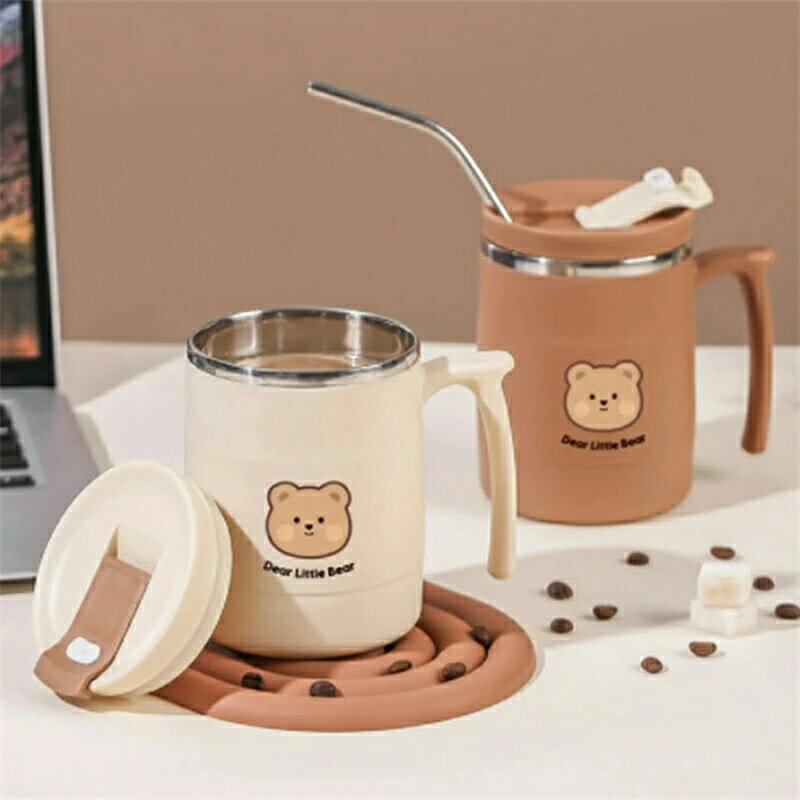 コーヒー 保冷 ステンレス クマ柄 保温 女性 真空 二重構造 コーヒーカップ 自宅 保冷 おしゃれ タンブ..