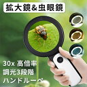 30倍 高倍率 拡大鏡 LEDライト付き 30倍 虫眼鏡 ルーペ 高倍率 見やすい 拡大レンズ 調光3段階 ルーペ 手持ちルーペ 12個LEDライト付 読書ルー...