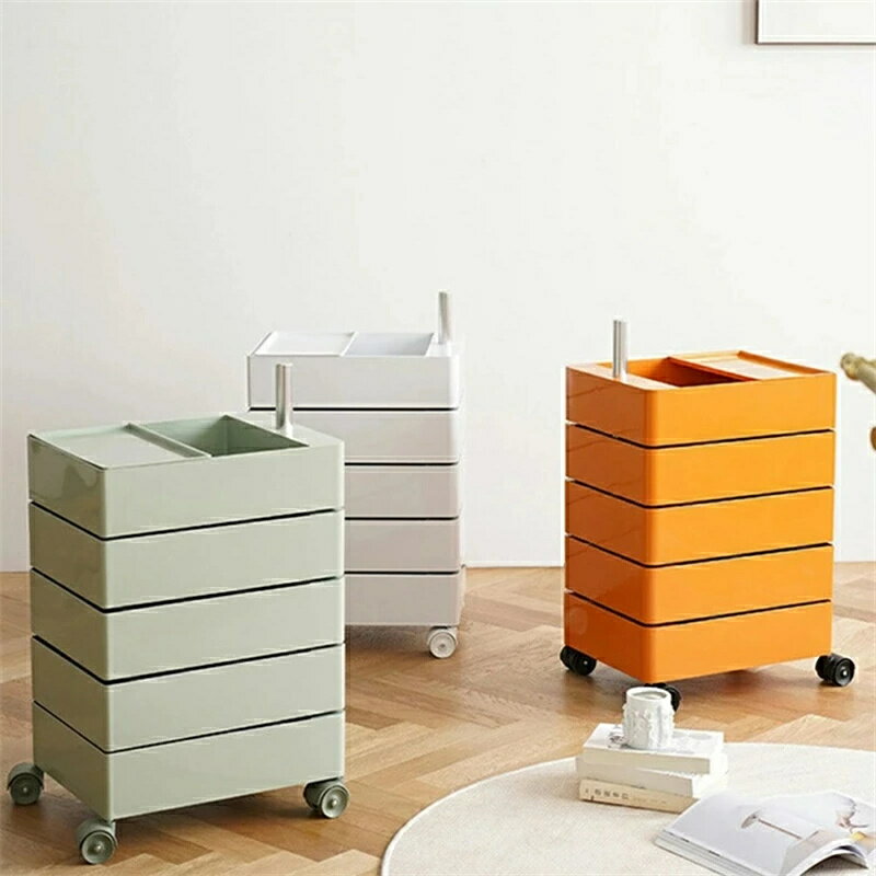 回転 収納ベッド ワゴン 5段 360°可動回転収納 キャスター付き コーヒーテーブル カラーラック 透明 ク..