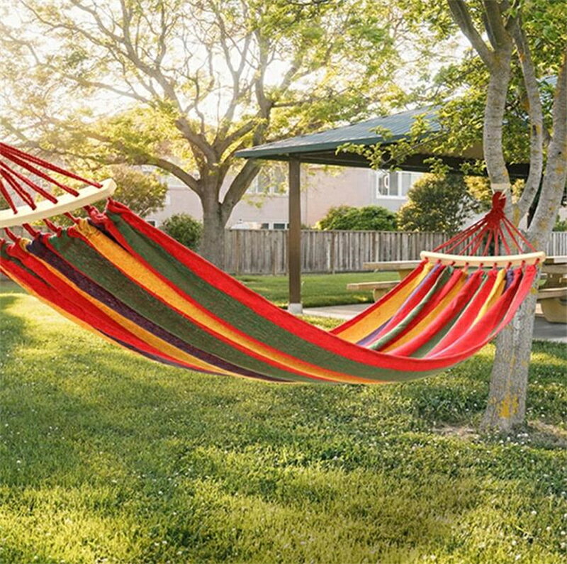 Rakuten - ハンモック 200×80cm 布製 木枠付き 耐荷重200kg インテリア アウトドア コンパクト 収納袋 キャンプ にじ 虹色 レインボーストライプ おしゃれ グランピング 野外 大人 子供 子ども 送料無料