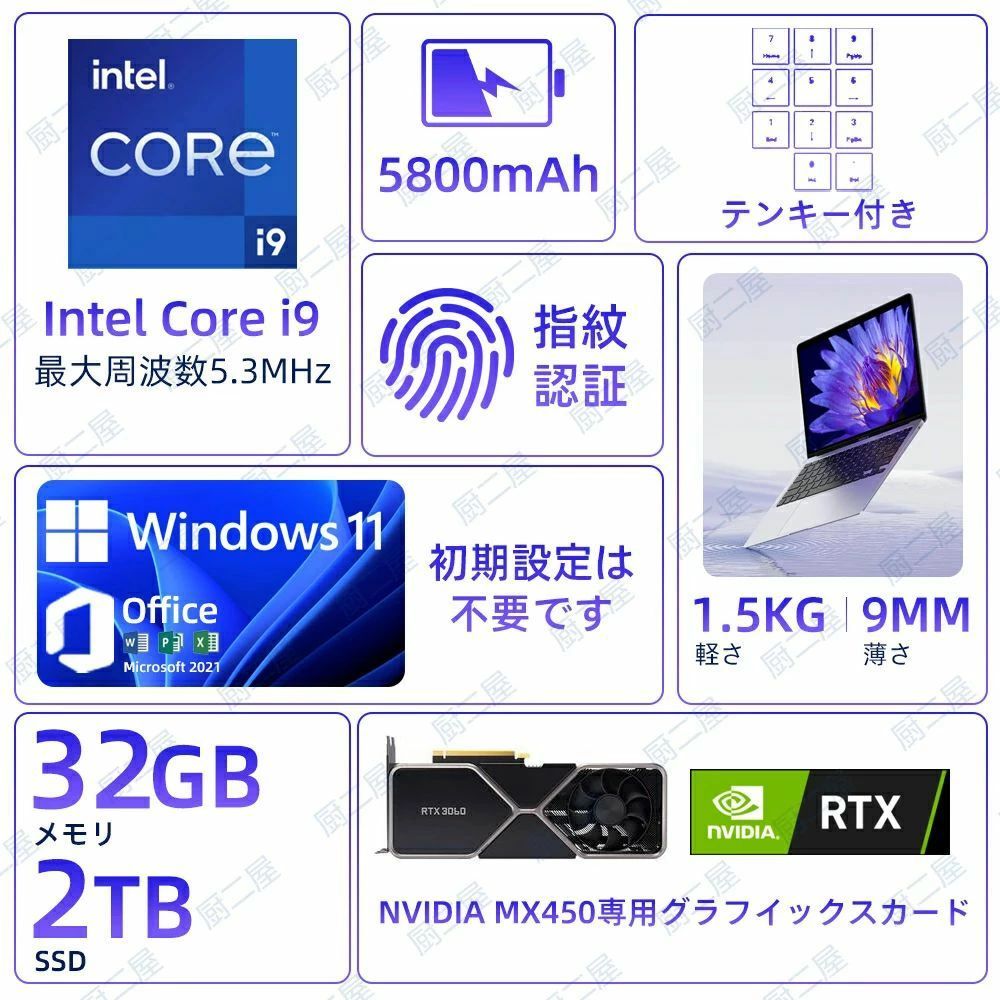 新品】ノートパソコン office付き 第13世代CPU フルHD液晶 Intel Core i7/i9 高性能メモリ 32GB SSD 2TB(最大) 初心者向け 初期設定済 パソコン 指紋認証 Windows11 Pro ノートPC 14.1 /15.6型