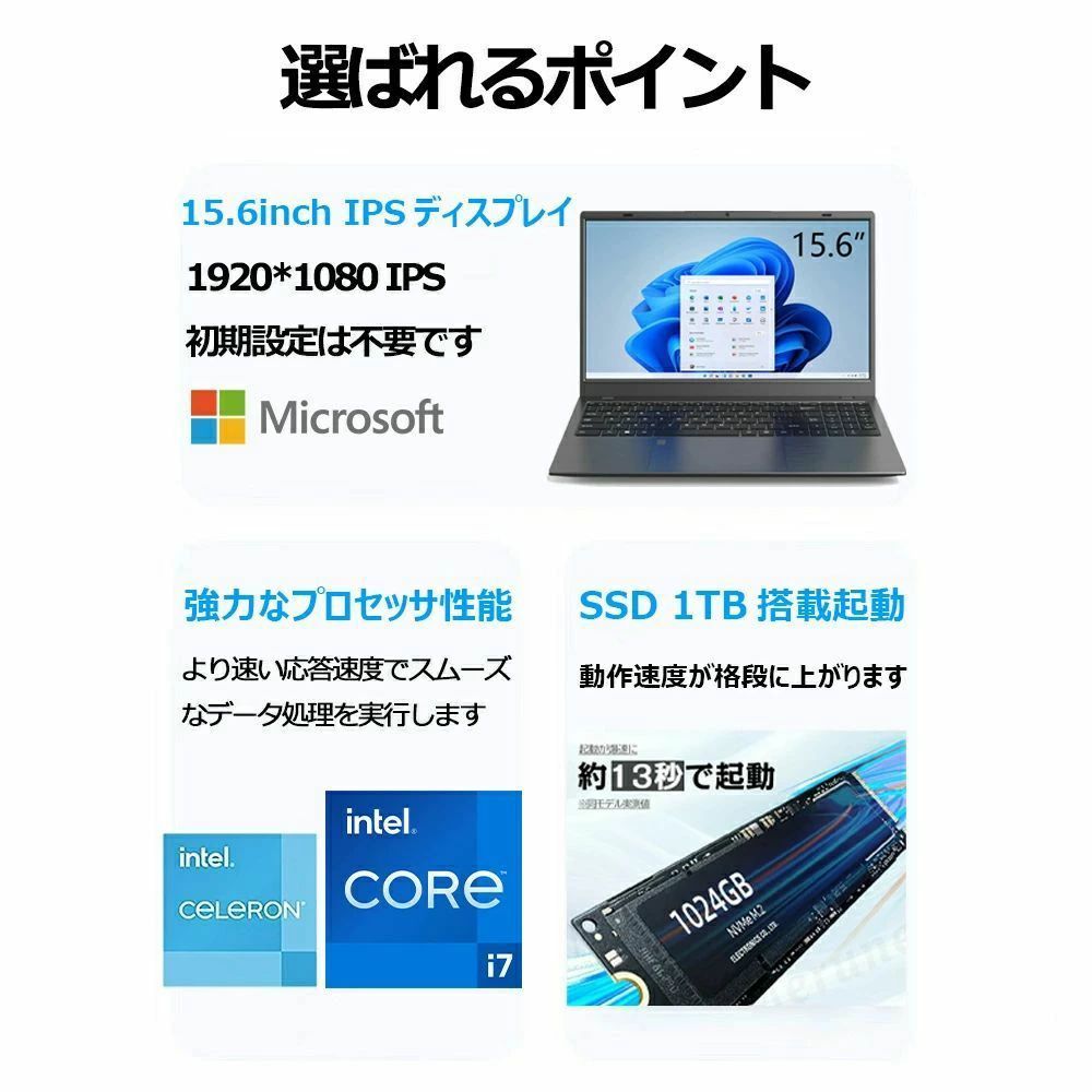 【Office付き★3年保証】ノートパソコン パソコン 新品 日本語キーボード ノートPC Windows11 Pro搭載 14/15.6型 FHD1920X1200px 指紋認証付き 初心者向け 初期設定済 Intel Celeron N5095メモリ16GB SSD256GB/512GB IPS液晶/Webカメラ/USB パソコン 仕事用/学習用