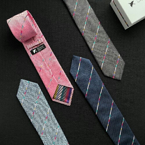 【宅配便配送・送料込み】 紬・組 館林紬 日日凛 ネクタイ ネイビー/ブルー/グレー/ピンク