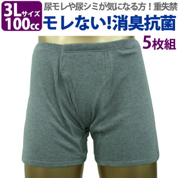 【33015】【大きいサイズ】【3Lサイズ　5枚組5％OFF】男性用失禁パンツ　尿漏れパンツ　トランクス（吸水量100cc）前あきタイプメンズ男性用失禁パンツ【smtb-k】【w1】【RCP】【楽ギフ_包装】【重失禁】【日本製】ボクサー型