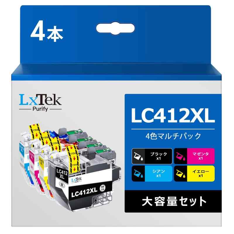 LxTek Purify LC412XL 4本セット 互換インクカートリッジ LC412-4PK ブラザー (Brother) 対応 LC412BK インク 対応型番: MFC-J7100CDW MFC-J7300CDW 大容量/説明書付/残量表示/個包装