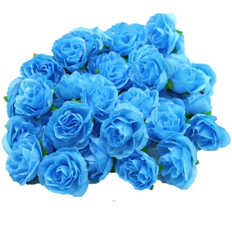 (Mikishin) バラ 造花 50個 3cm ブーケ ローズ 薔薇 結婚式 ブローチ 装飾 (ブルー)