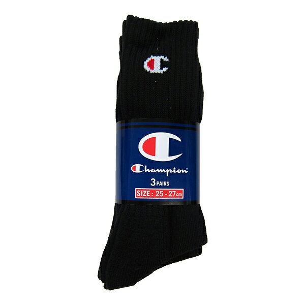 「CMSCH002　靴下フルレングス3P」（ブラック）3足組・25〜27cm・ソックス【Champion　チャンピオン】
