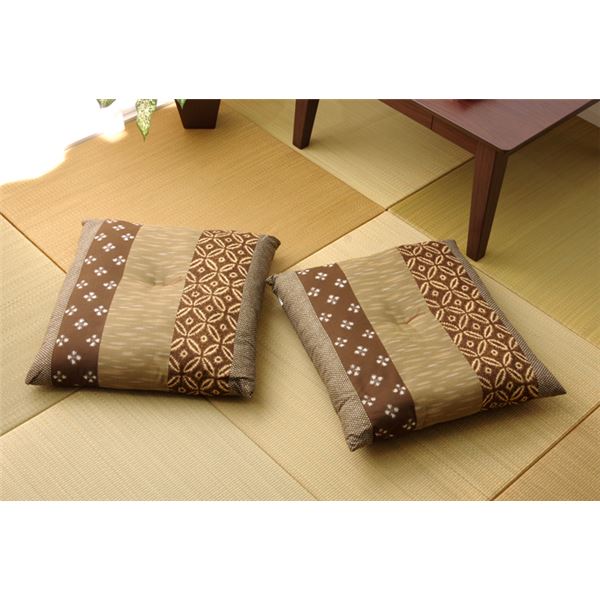 和柄 座布団 ブラウン 2枚組 側サイズ 約55×59cm 製品サイズ 約52×56cm 綿100％ 日本製 ポリ綿 〔リビ..