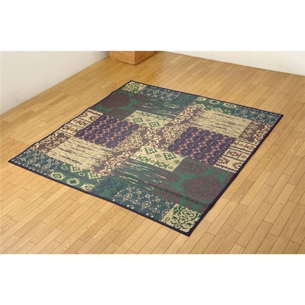 日本製 い草 ラグマット オリエンタル柄 グリーン 約191×250cm 抗菌 防臭 調湿機能付 〔リビング ダイニング〕代引NG