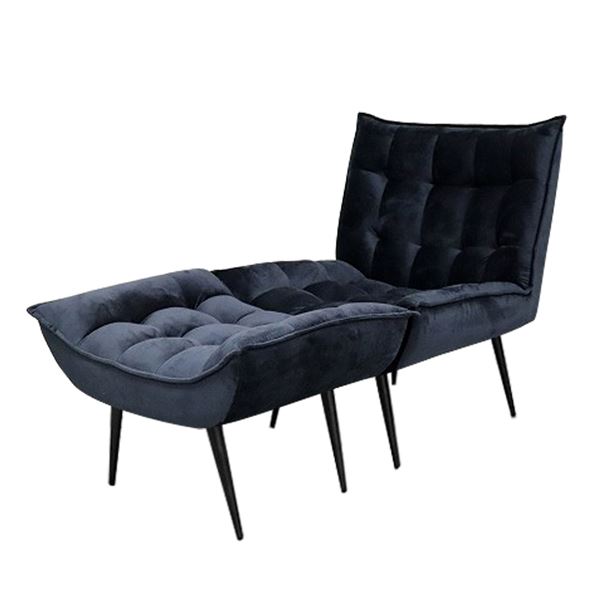 ソファー 約幅77cm 1人掛け ブラック オットマン付き キルティング加工 スチール脚付き 脚部組立品 ス..