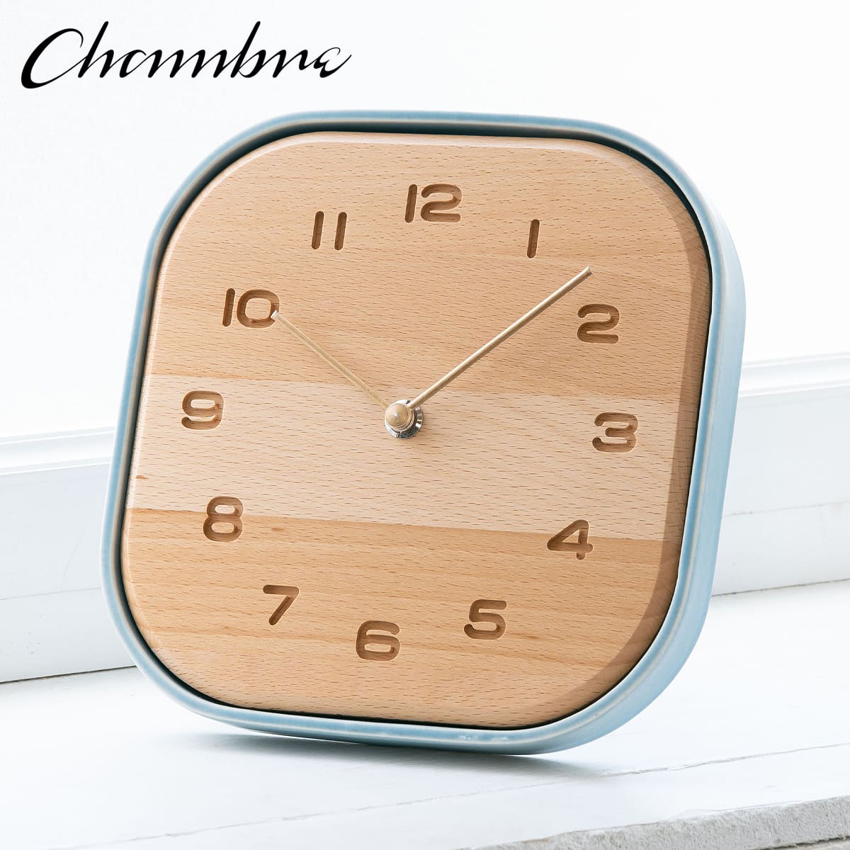 TOUKI CLOCK 【空色】壁掛け時計 / 置き時計 / モダン / 静音 / おしゃれ / かわいい / スクエア / 角丸 / スタンド付き / 陶器 / 無垢材 / 木製 / ギフト / 日本製 / シャンブル【沖縄・離島 お届け不可】
