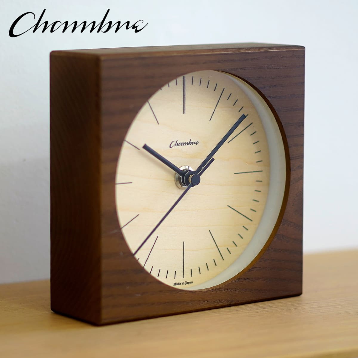 LINE DESK CLOCK 【DARK BROWN】 置き時計 / モダン / 静音 / おしゃれ / スクエア / レトロ / アンティーク / アナログ / クラシック / 木製 / ギフト / 日本製 / シャンブル【沖縄・離島 お届け不可】