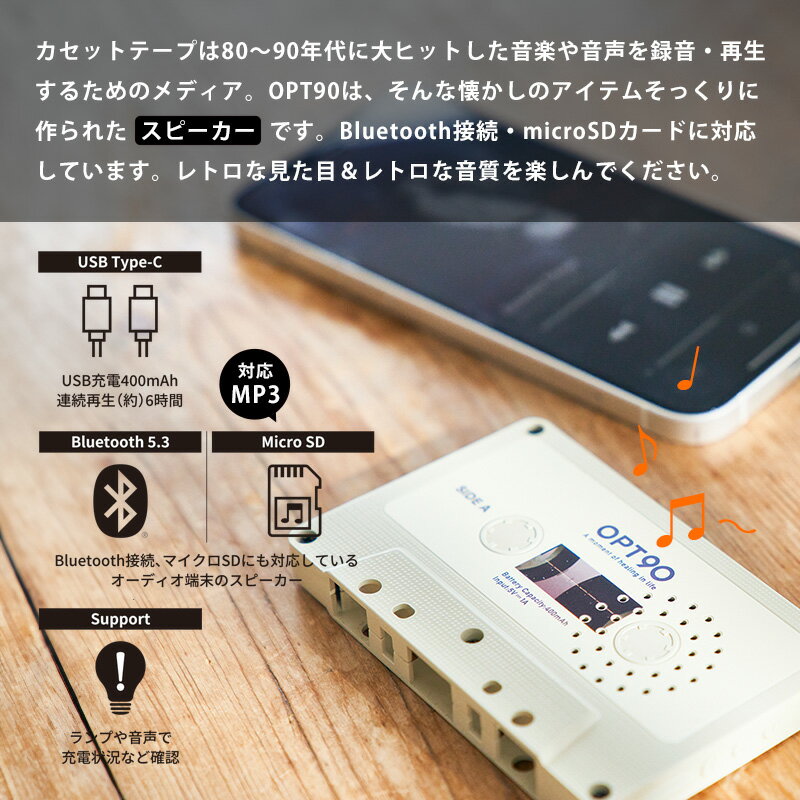 opt！ Cassette Speaker オプト90 カセットテープ型 スピーカー / mp3プレーヤー / カセットテープ / MIXテープ / マイクロ SDカード / アウトドア / レジャー /
