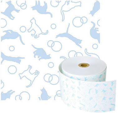 58mm幅用 58×80×12 ねこ ブルー ファンシー感熱レジロール紙 （50巻パック） 【沖縄・離島 お届け不可】