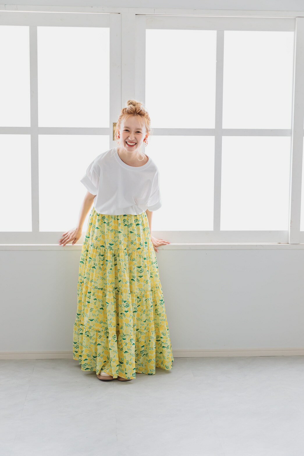 ボタニカル サラサラ ロングスカートリゾート ヤシの木 【即納】 アート柄 ハワイ ニュアンス 花柄 大柄 フレア フレアスカート ロング ギャザースカート リーフ柄 Aラインスカート Aライン マキシスカート マキシ 春夏