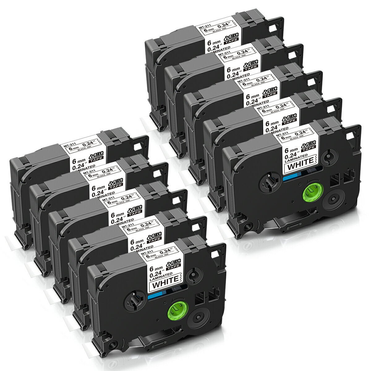 【TZe-211・白地黒文字・10個セット】ブラザー用 Tzeテープ 互換品 6mm幅 ラミネートテープ ピータッチ..