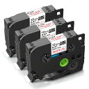 【TZe-FA3R・白地赤文字】3個セットTze布テープ 互換品 12mm幅 ブラザー用 ファブリックテープ アイロン ラベルテープ ピータッチテープ P-to...
