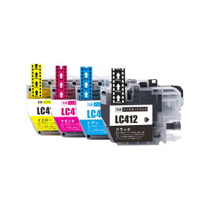 【送料無料】ブラザー用LC412・4PK (4色 )互換インク カートリッジ・ブラザー対応・4色セット(BK/C/M/Y)染料インク LC412XLBK LC412XL4PK 互換インク 対応機種 MFC-J7100CDW,MFC-J7300CDW