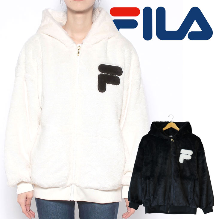 FILA フィラ フェイクファー ジップパーカー パーカー メンズ レディース ユニセックス ファー オーバーサイズ ドロップショルダー ゆったり アウター 男女兼用 おしゃれ 可愛い シンプル カジュアル ファスナー ジップアップ チャック ポケット フード 暖かい 防寒 冬