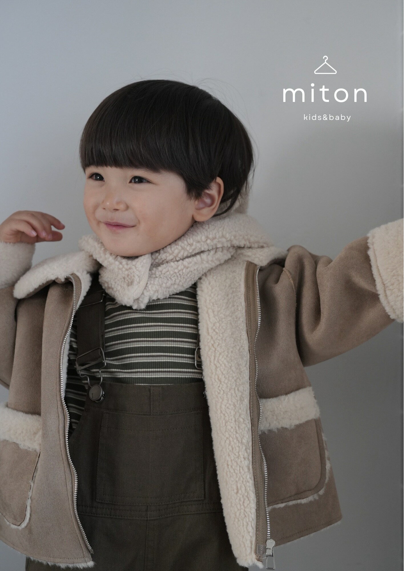 【セール！4980→3600円！】【miton original】【レビュー特典あり】miton kids (ミトンキッズ) fake mouton coat フェイクムートンコート キッズ デニム子供服 アウター 子供服 男の子 女の子 おしゃれ シンプル 3