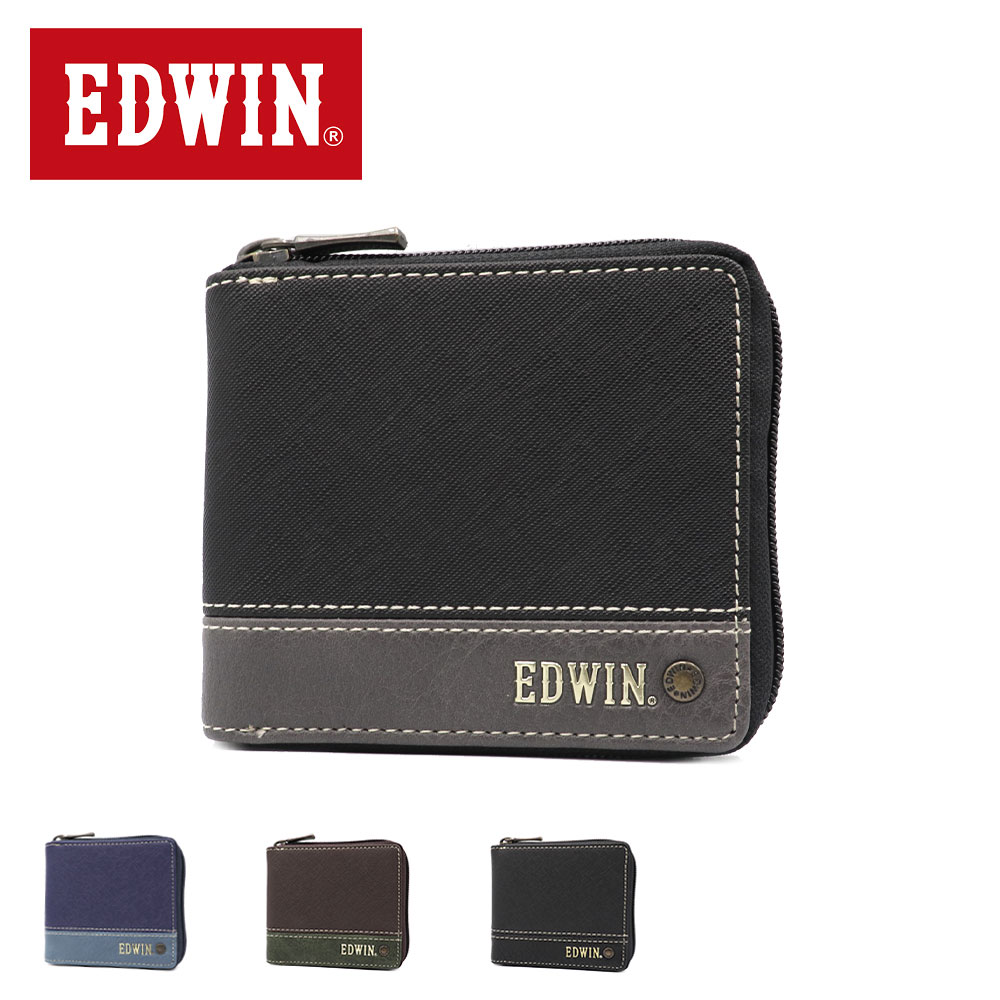 EDWIN 財布 二つ折り財布 ラウンドジップ 小銭入れ付き 薄型 スリム エドウィン 22269258 【メール便対応商品】