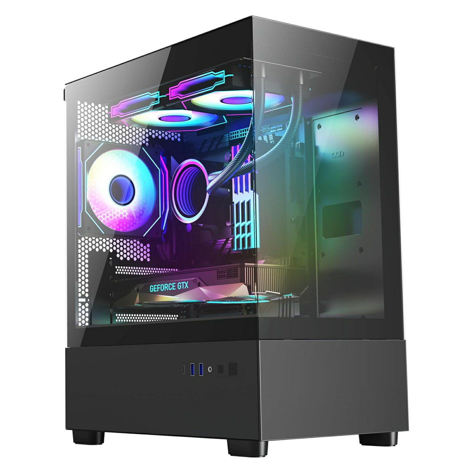 恵安(KEIAN) PCケース KX-M03 BK ブラック / フロント＆サイド強化ガラス仕様 / ATXゲーミングPCケース /