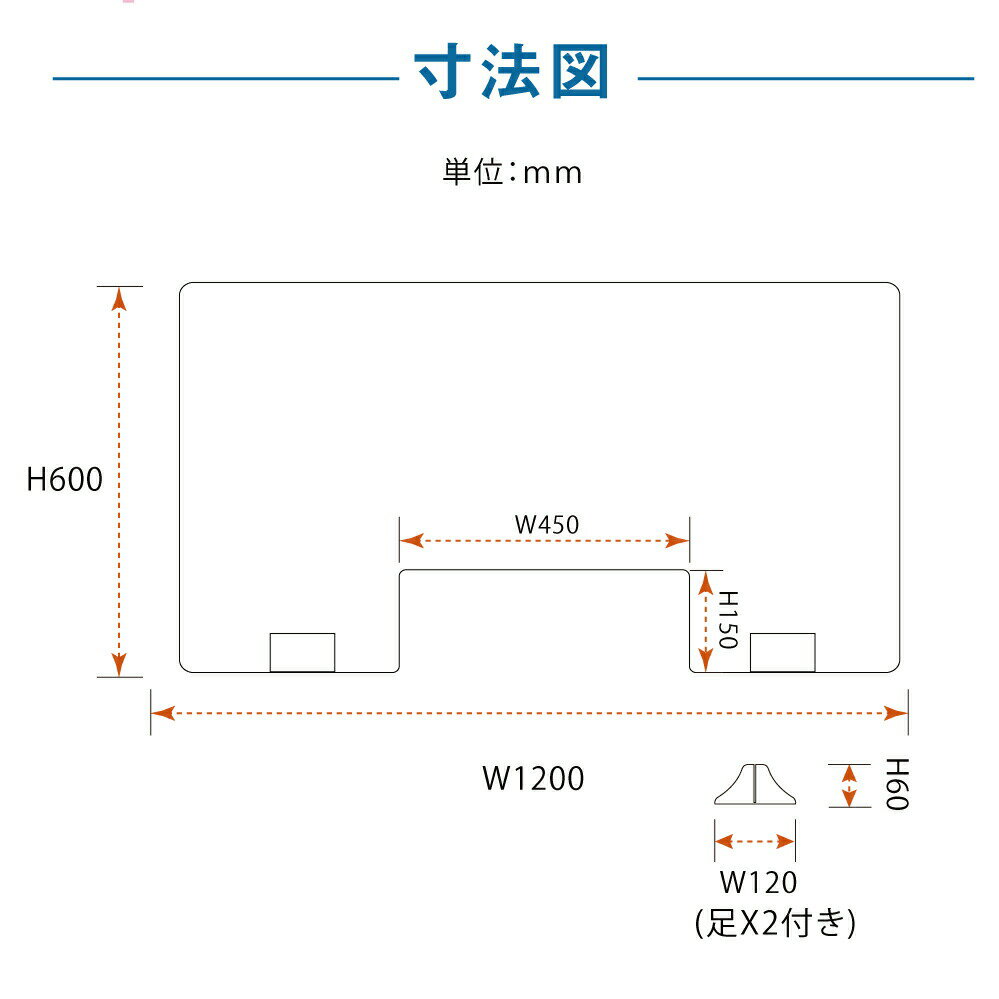 お得な4枚セット まん延防止等重点措置商品 透明パーテーション W1200×H600mm 軽くて丈夫なPS（ポリスチレン）板　荷物渡し窓付き ABS足付き デスク パーテーション 卓上パネル 仕切り板 衝立 間仕切り 飲食店 老人ホーム オフィス 学校 病院 薬局 ps-abs-d12060-m4515-4set