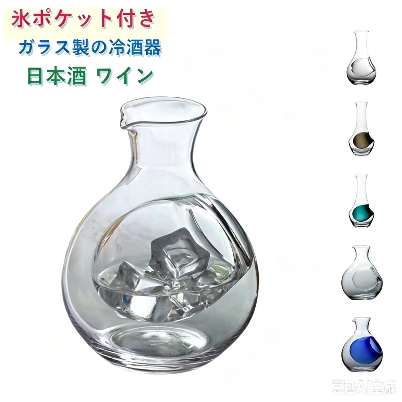 氷酒器 ガラス製 氷ポケット付 460ml 徳利 冷酒器 日本酒 ワイン 分酒器 耐熱 クリ...