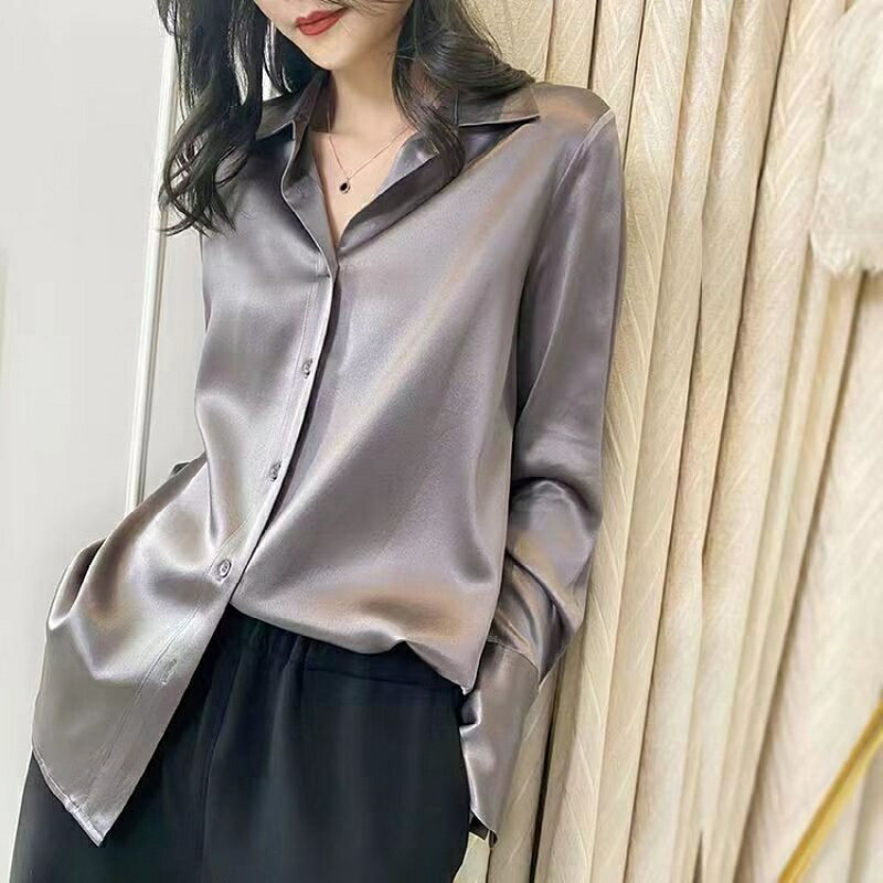 Rakuten - シャツ レディース トップス 長袖 ポリエステル シルク風 光沢 ドレープ プリーツ 立体 シルエット 体型カバー ゆったり オーバーサイズ きれいめ オフィス デート 普段着 カジュアル Runea Code