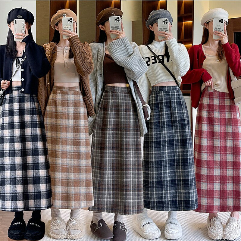 Rakuten - スカート レディース 秋冬 チェック ロングスカート ラシャ タイトスカート ハイウエスト ミモレ丈 体型カバー 大きいサイズ 通勤 きれいめ 合わせやすい Aライン ボトムス Runea Code