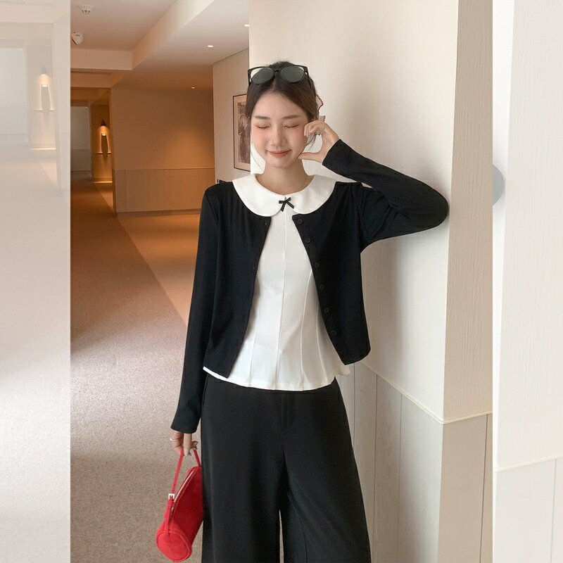 Rakuten - カーディガン レディース 長袖 ニット セットアップ ピーターパンカラー ボウタイ タンクトップ セット 純欲風 ドールカラー きれいめ 羽織り 春 秋 薄手 カーデ トップス 上品 デート オフィスカジュアル Runea Code