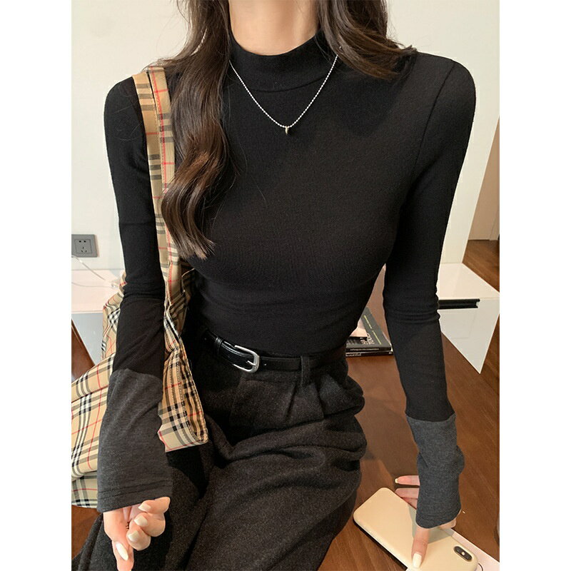 Rakuten - パーカー レディース 長袖 トップス 秋冬 カラーブロック 拼接 デザイン おしゃれ 着痩せ 半高領 ニット カジュアル 普段着 デイリー コーディネート 上品 シンプル 上質 Runea Code